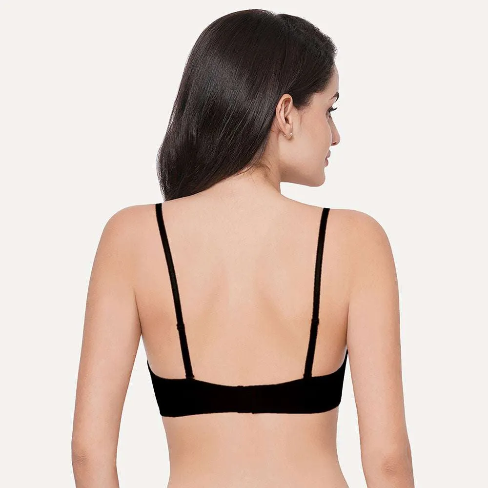 Basic Mold Padded  Non Wired 3/4Th Cup Everyday Wear Seamless T-Shirt Bra - Black