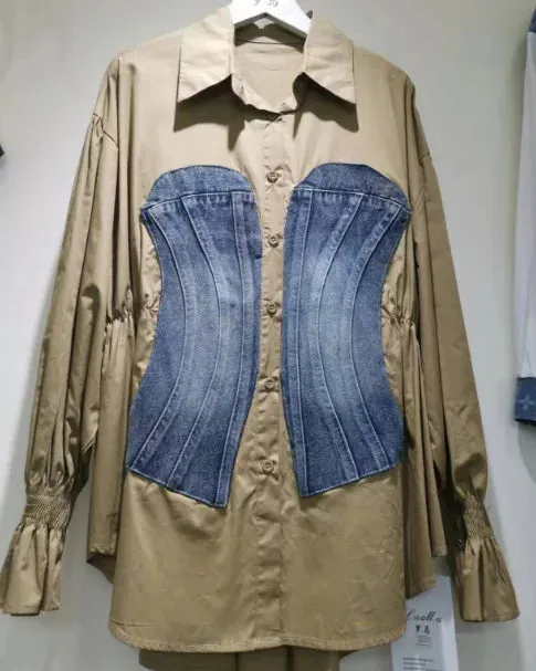 EM Patchwork Denim Waist  Shirt