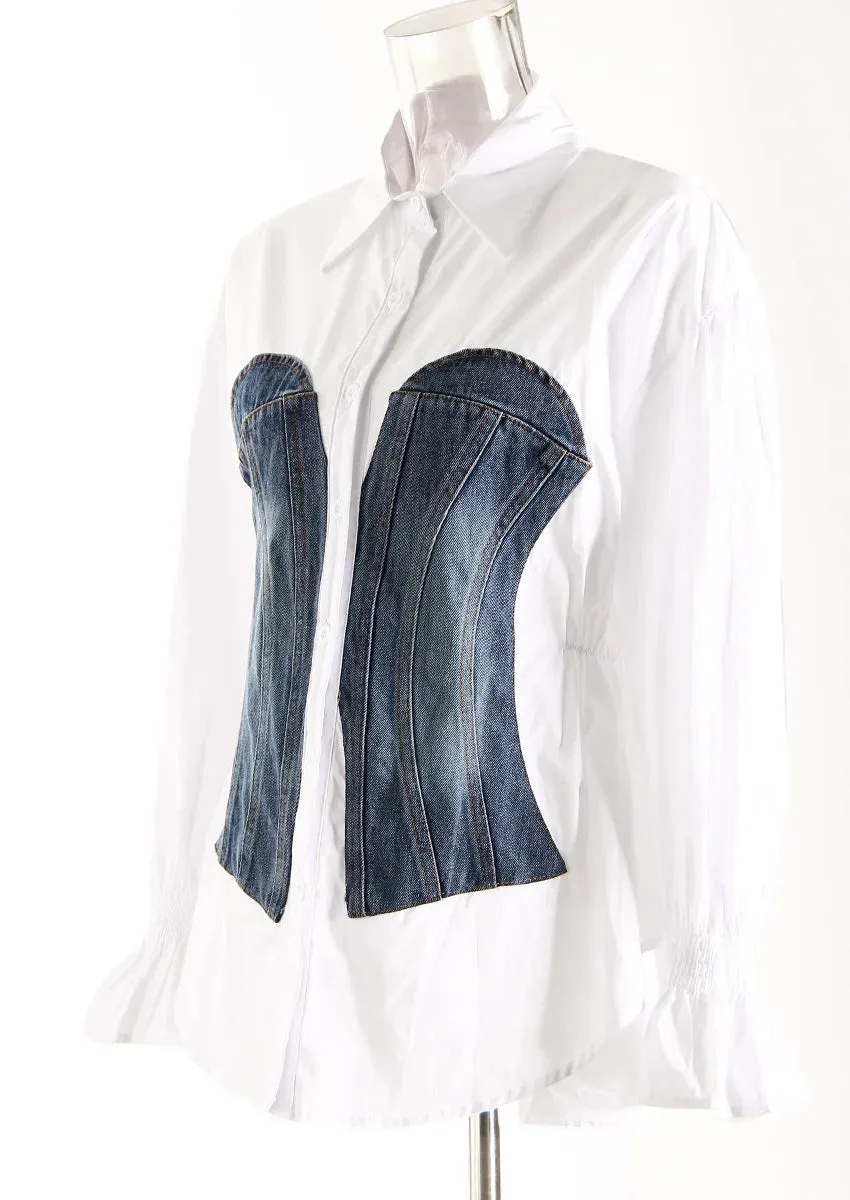 EM Patchwork Denim Waist  Shirt