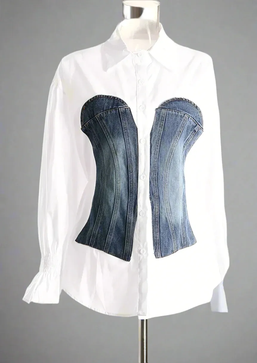EM Patchwork Denim Waist  Shirt