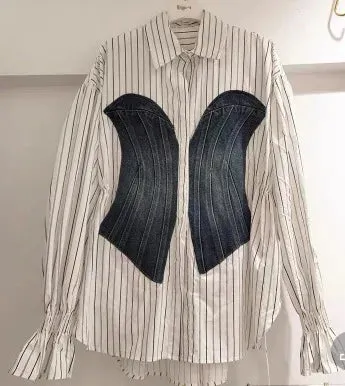 EM Patchwork Denim Waist  Shirt