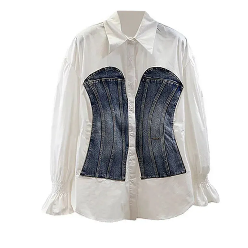 EM Patchwork Denim Waist  Shirt