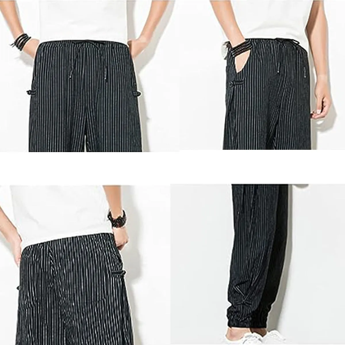 Men's Pants Loose Thin Black Striped Jogger Sweatpants Breathable Casual Harem Pants