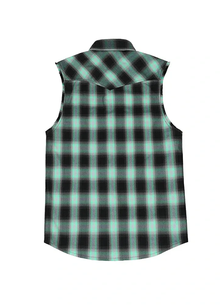 Men's Western Outdoor Plaid Vest, Pearl Snap