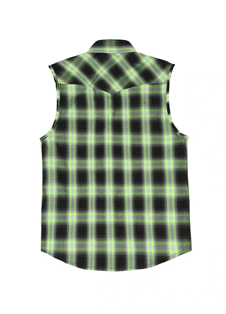 Men's Western Outdoor Plaid Vest, Pearl Snap