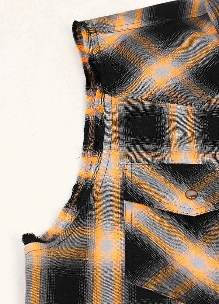 Men's Western Outdoor Plaid Vest, Pearl Snap