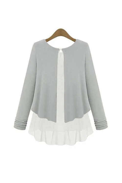 OEM ODM Button Back Round Neck Long Sleeves Blouse