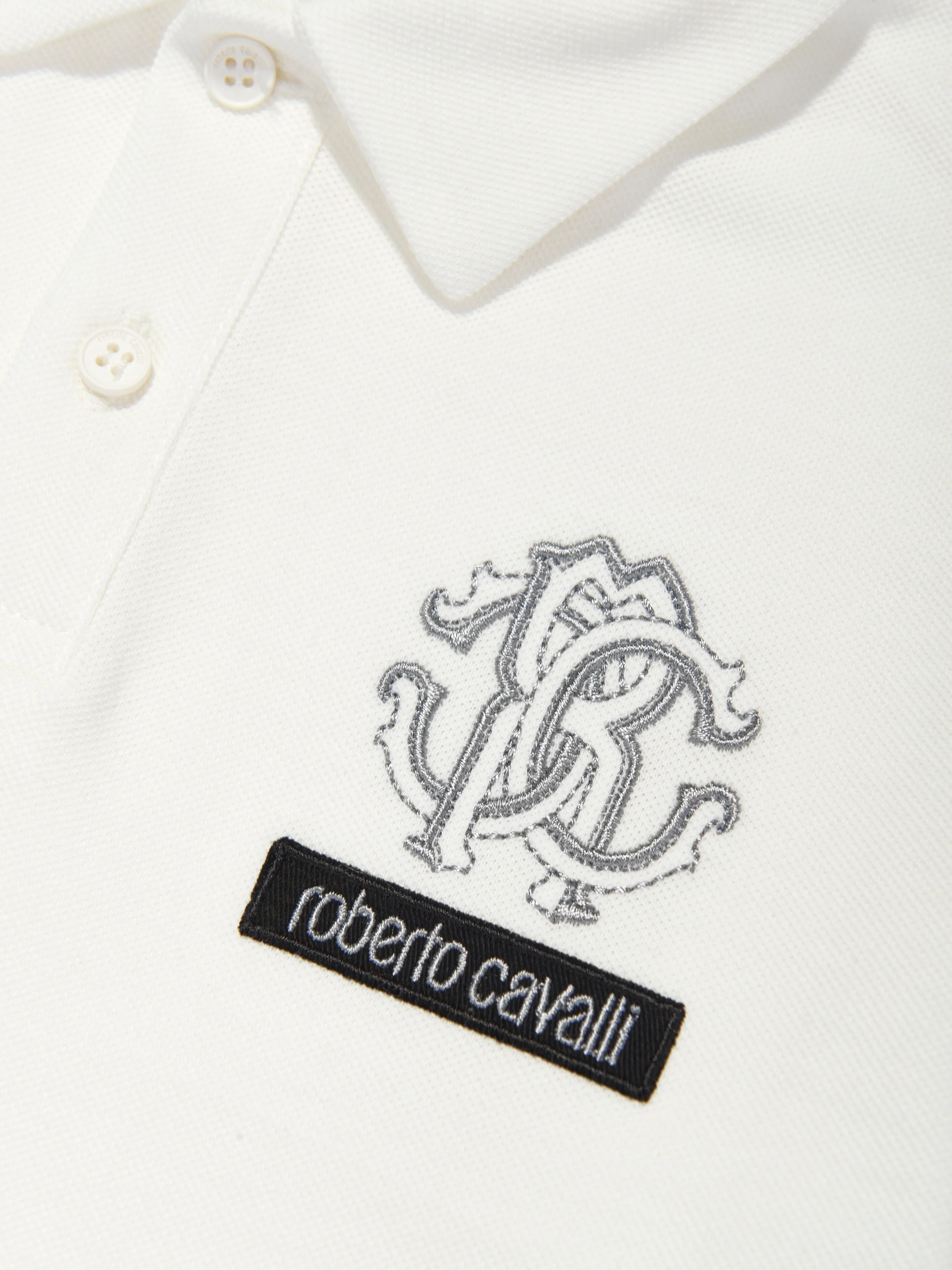 Roberto Cavalli Boys Long Sleeve Logo Polo Shirt in White