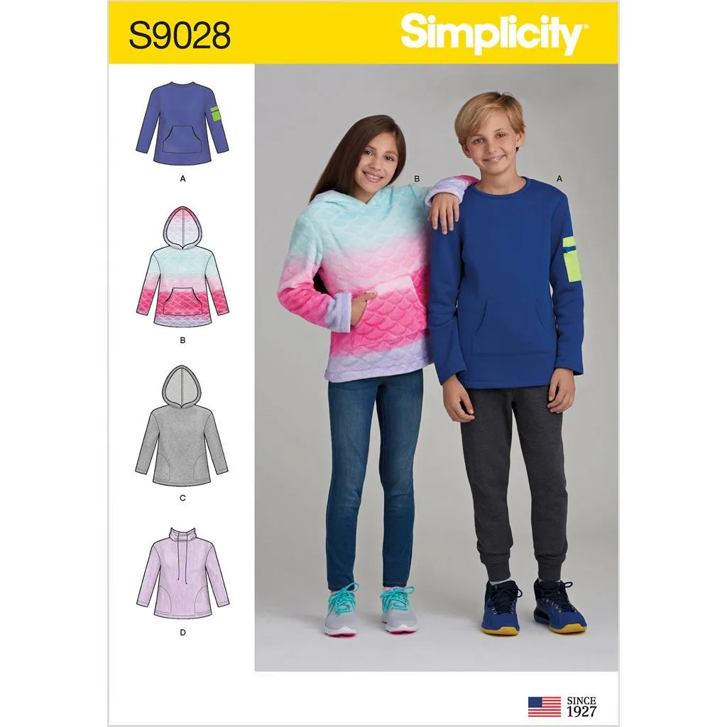 Simplicity Sewing Pattern S9028 Girls' & Boys' Knot Tops with Hoodie