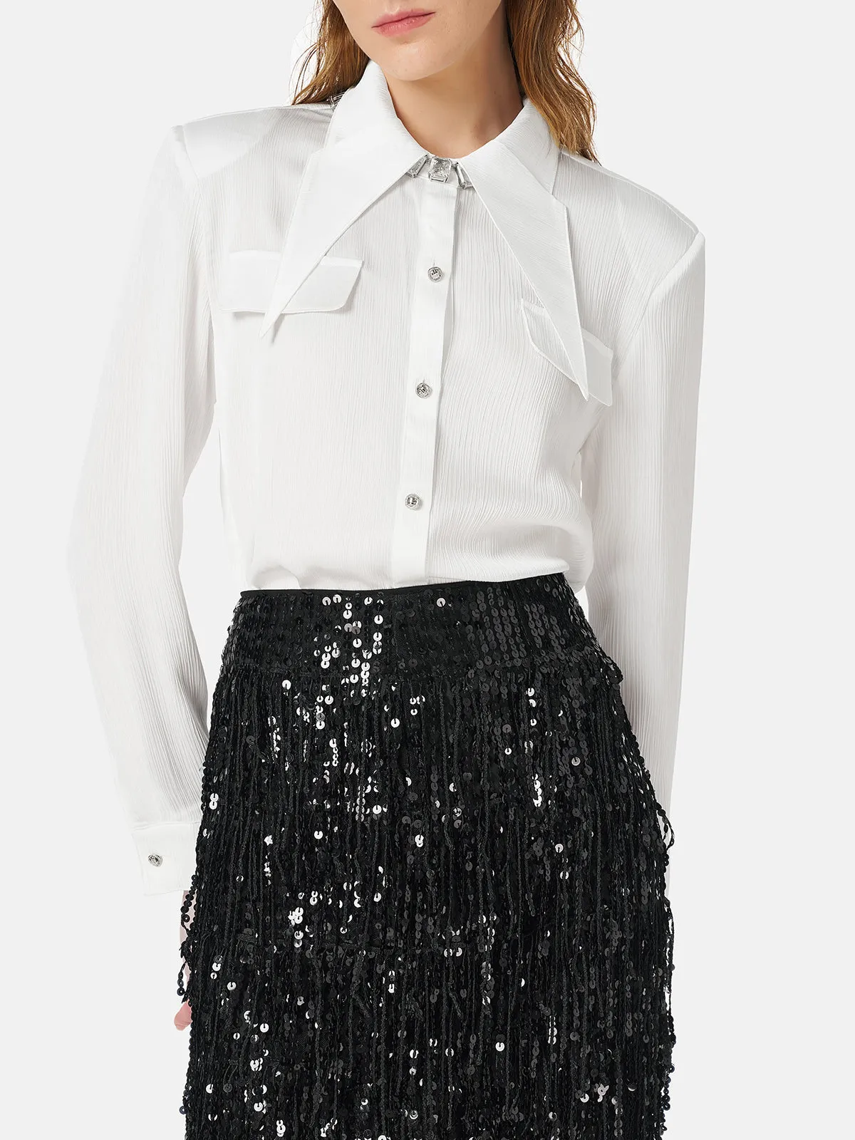 Thousand-folded Pointed Collar Shirt