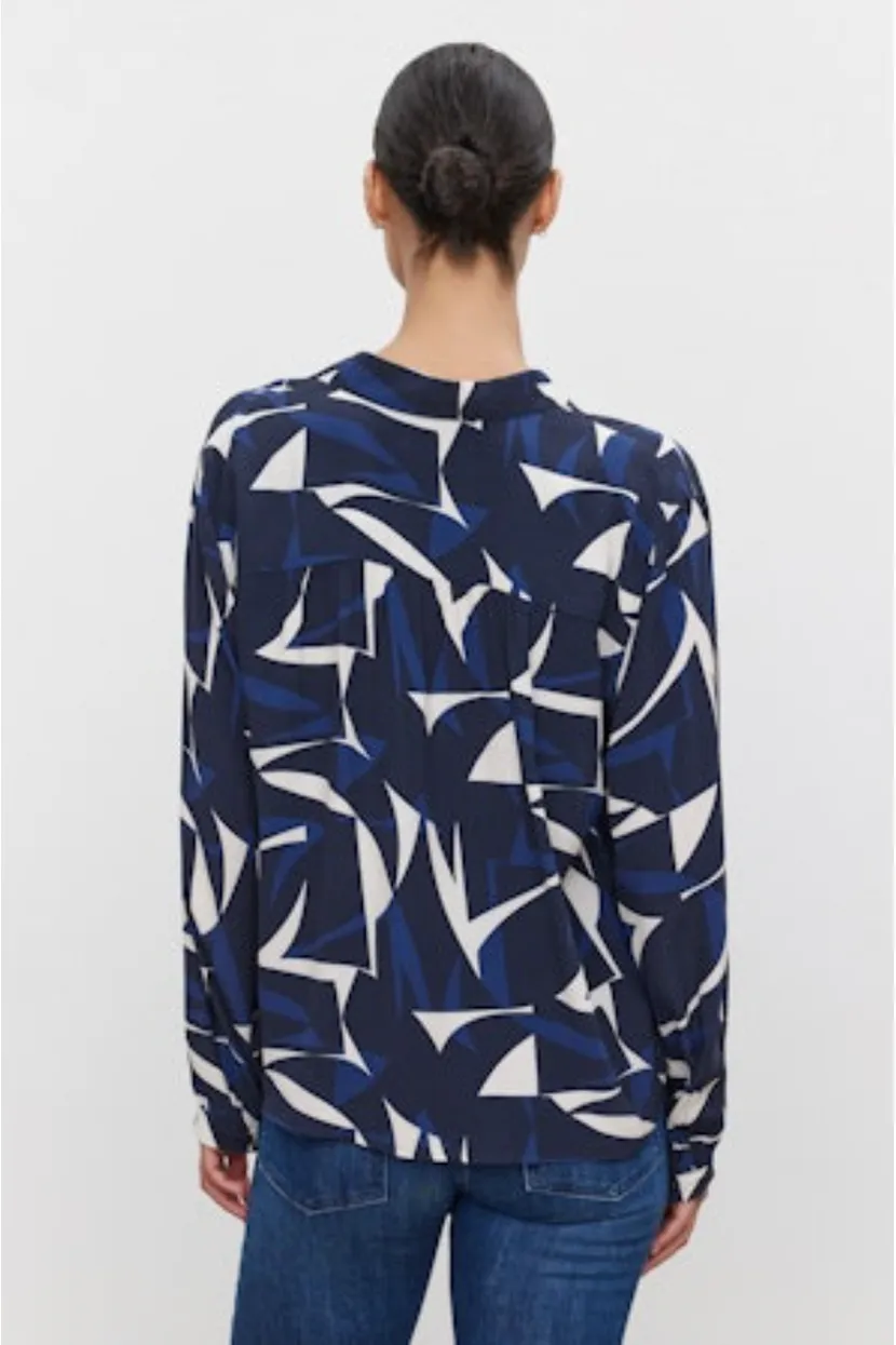 Velvet by Graham & Spencer Carah 06 Printed Blouse | Navy/Ecru | Clearance Final Sale