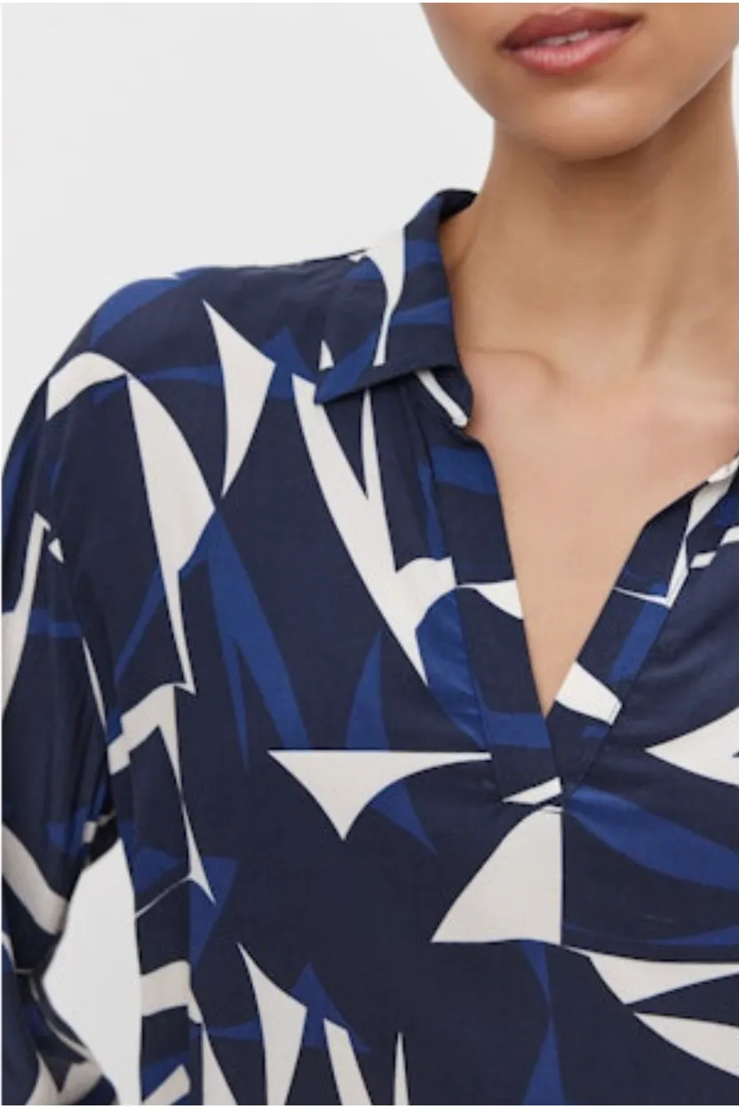 Velvet by Graham & Spencer Carah 06 Printed Blouse | Navy/Ecru | Clearance Final Sale
