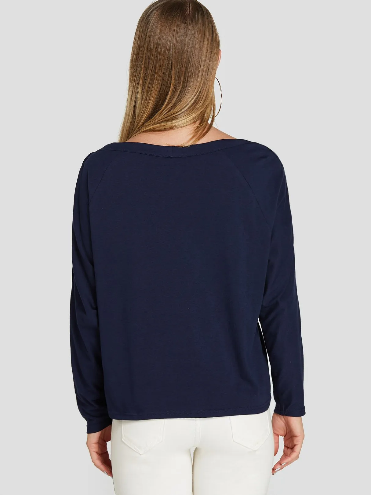 Wholesale One Shoulder Long Sleeve Navy Blouses